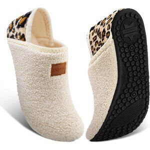 〽Women's Beige  ATHMILE House Slippers Furry Barefoot Slipper Socks Indoor Shoes